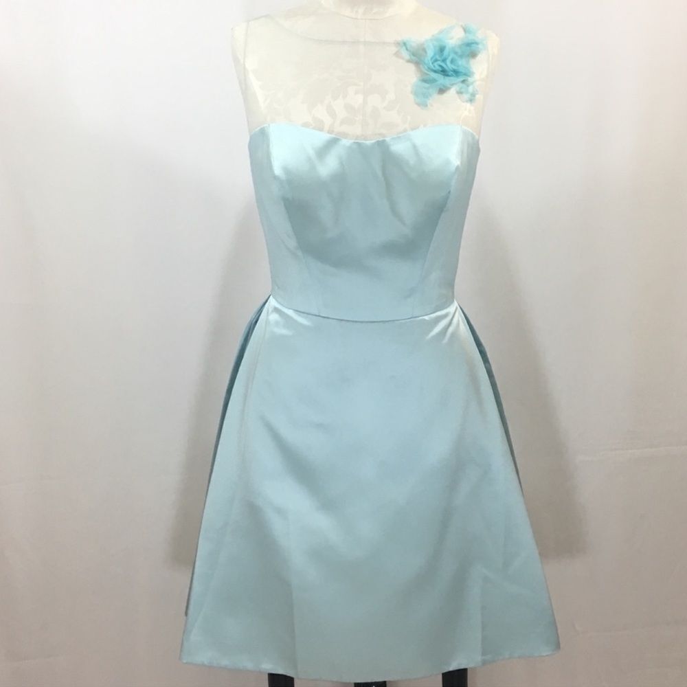 NWT Vintage Love Baby Blue Fit & Flare Dress w/ Lace Illusion & Floral Appliqué